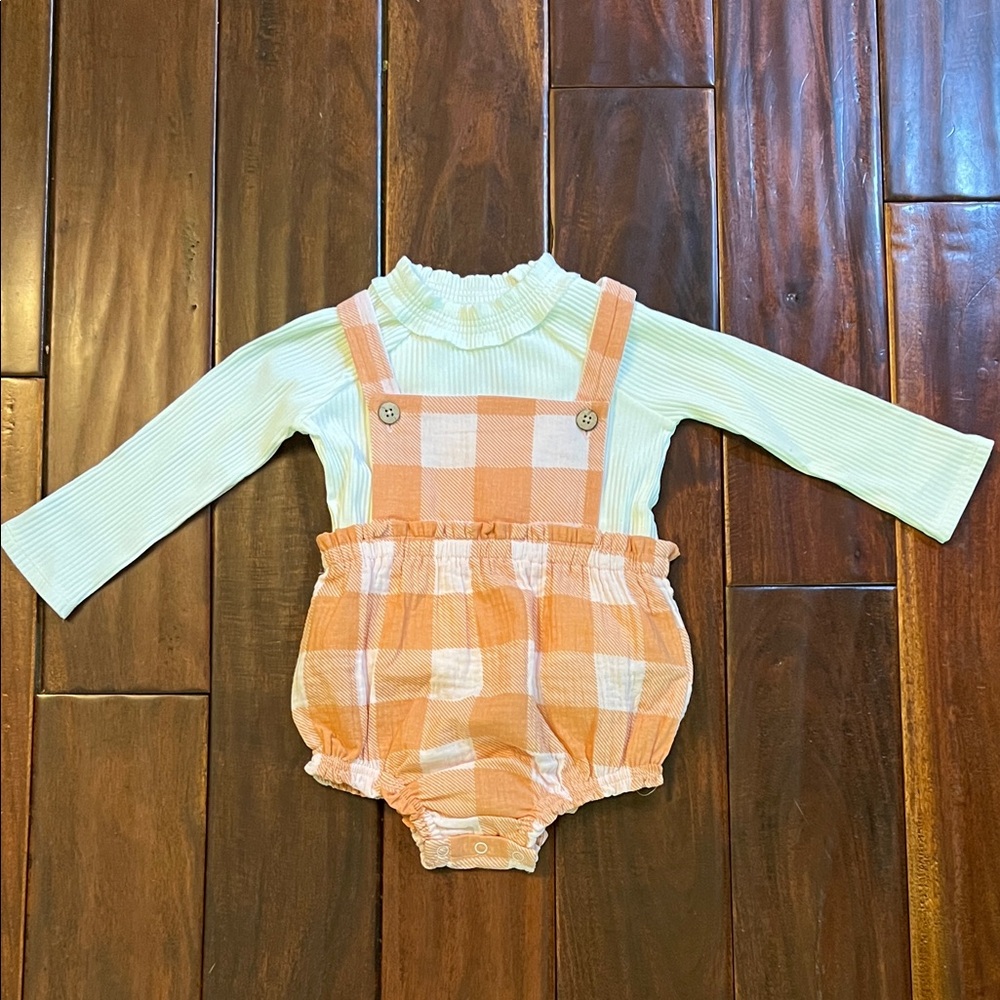 Mud Pie White and Orange Check Baby Outfit 2-Piece Set